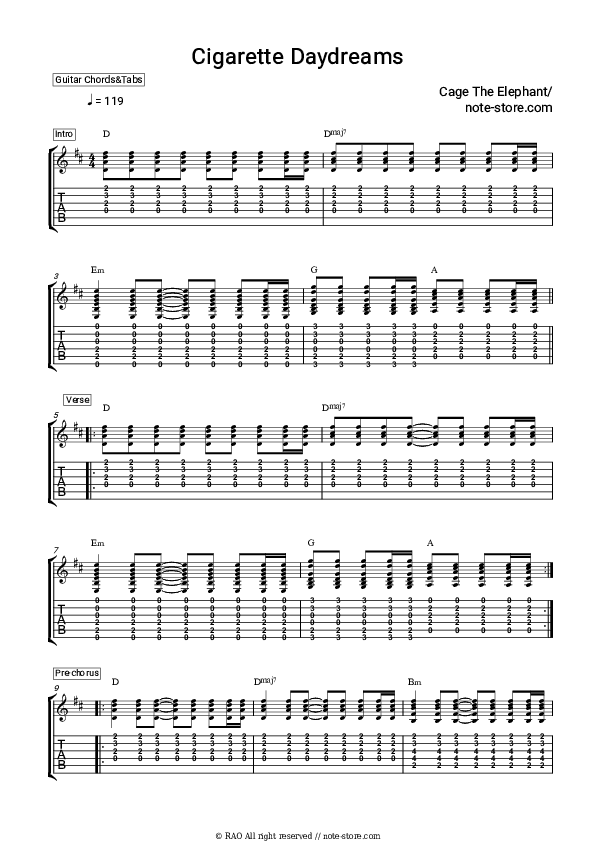 Cigarette Daydreams - Cage The Elephant Chords and Tabs - Guitar.Chords&Tabs