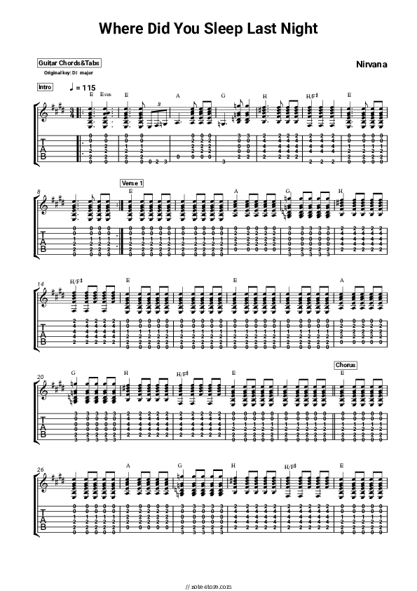Where Did You Sleep Last Night? - Nirvana Chords and Tabs - Guitar.Chords&Tabs