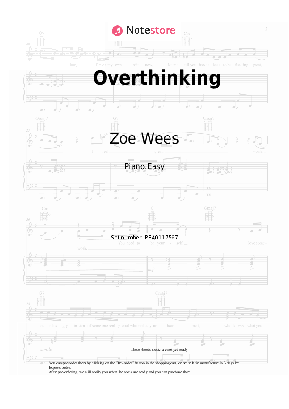 Overthinking - Zoe Wees Piano Sheet Music Easy - Piano.Easy