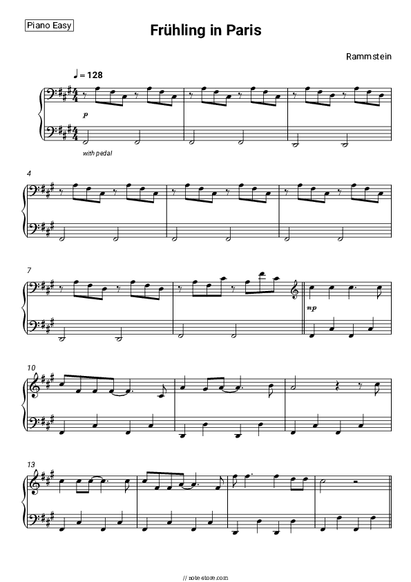 Frühling in Paris - Rammstein Piano Sheet Music Easy - Piano.Easy