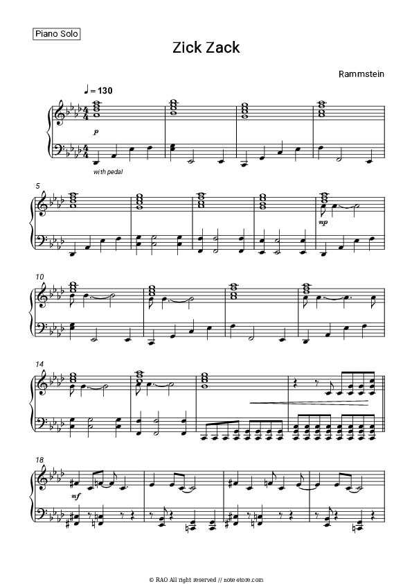 Zick Zack - Rammstein Piano Sheet Music - Piano.Solo