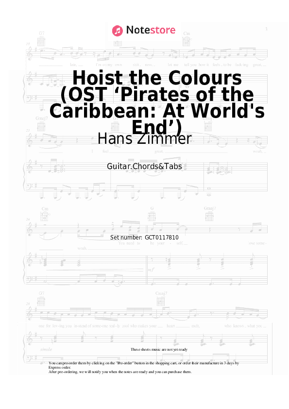 Hoist the Colours (OST ‘Pirates of the Caribbean: At World's End’) - Hans Zimmer Chords and Tabs - Guitar.Chords&Tabs