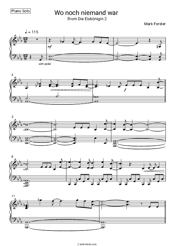 Wo noch niemand war (From ‘Die Eiskönigin 2’) - Mark Forster Piano Sheet Music - Piano.Solo