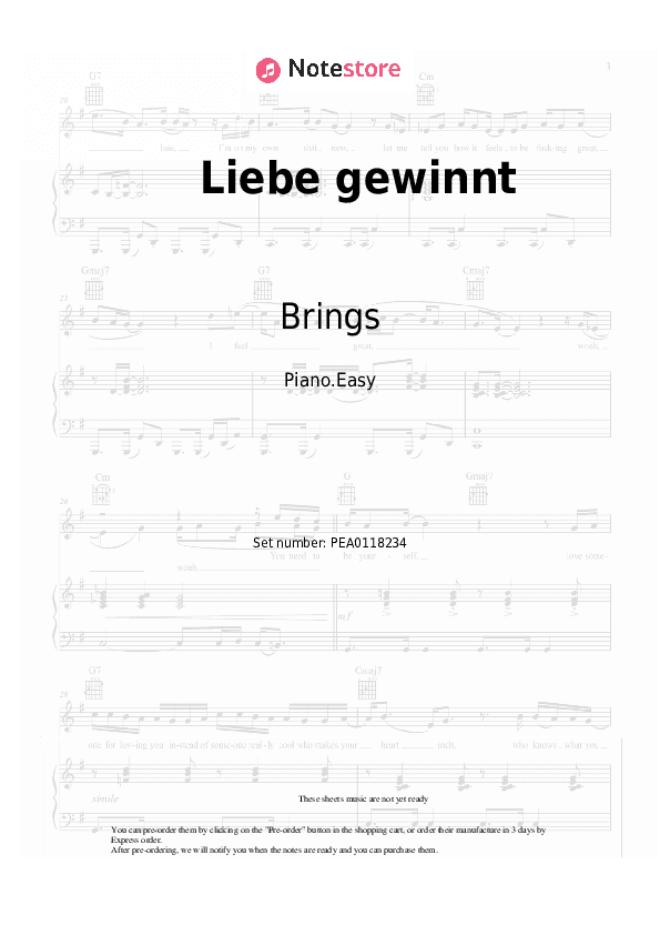 Liebe gewinnt - Brings Piano Sheet Music Easy - Piano.Easy