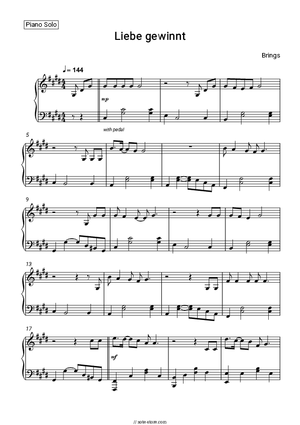 Liebe gewinnt - Brings Piano Sheet Music - Piano.Solo