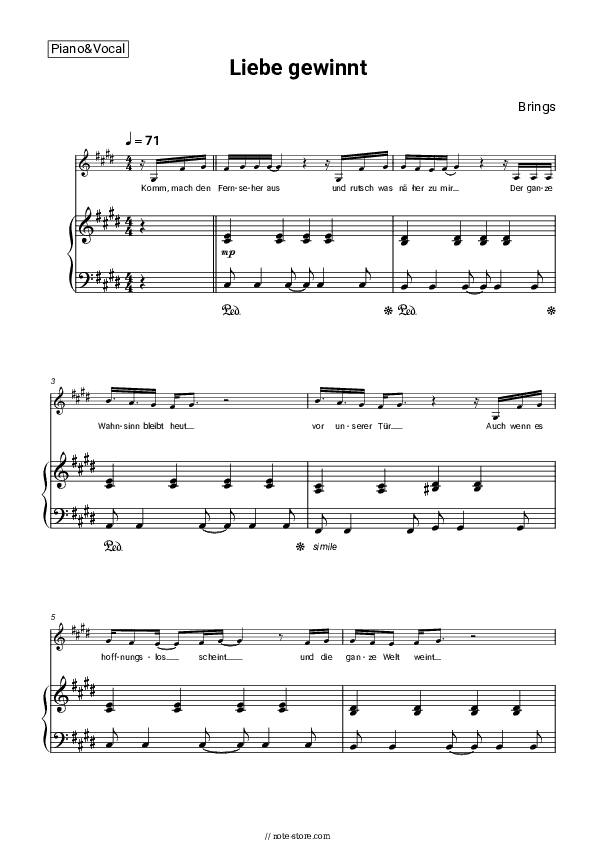 Liebe gewinnt - Brings Piano Sheet Music with the Voice part - Piano&Vocal