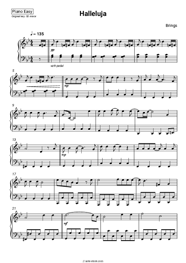 Halleluja - Brings Piano Sheet Music Easy - Piano.Easy