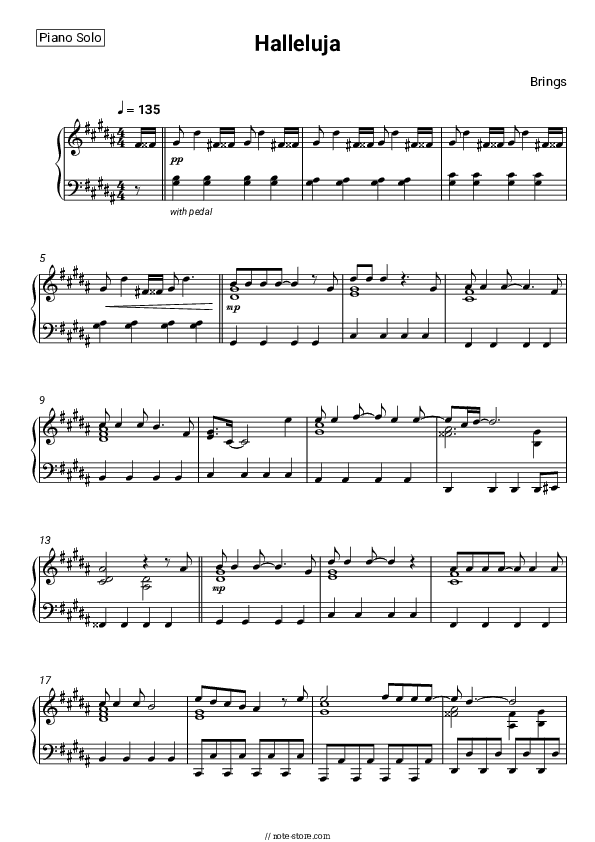 Halleluja - Brings Piano Sheet Music - Piano.Solo