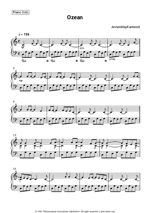Ozean - AnnenMayKantereit Piano Sheet Music - Piano.Solo