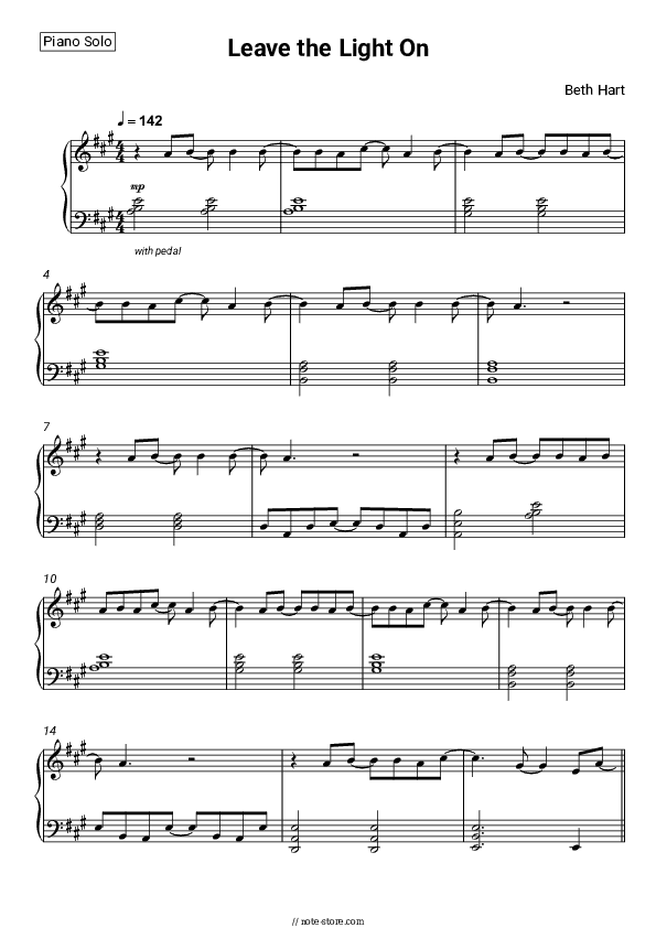 Leave the Light On - Beth Hart Piano Sheet Music - Piano.Solo