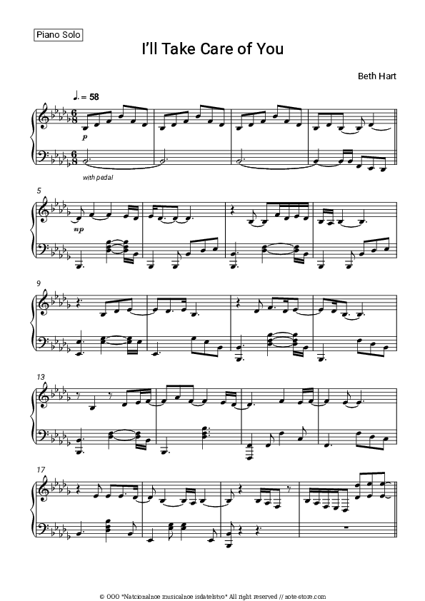 I’ll Take Care of You - Beth Hart, Joe Bonamassa Piano Sheet Music - Piano.Solo