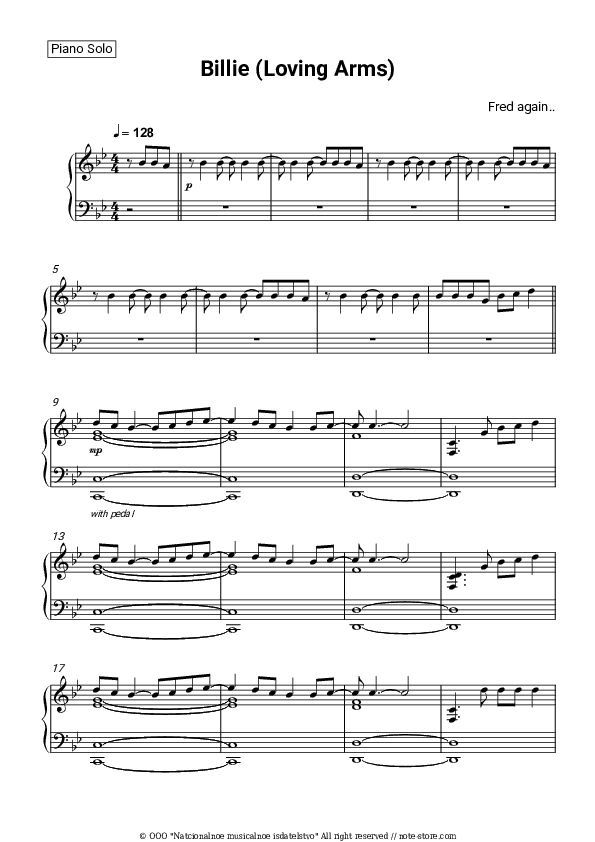 Billie (Loving Arms) - Fred again.. Piano Sheet Music - Piano.Solo