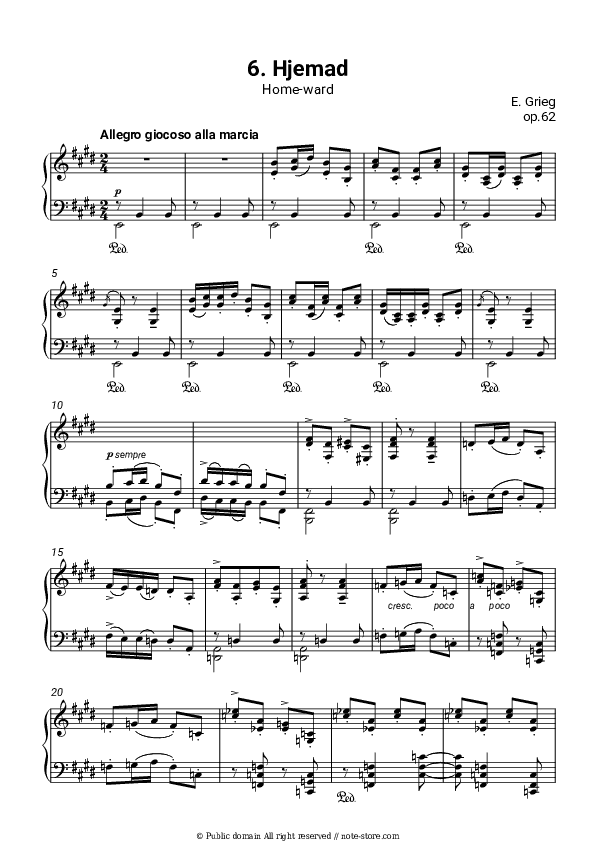 Lyric Pieces, op.62. No. 6 Homeward - Edvard Hagerup Grieg Piano Sheet Music - Piano.Solo