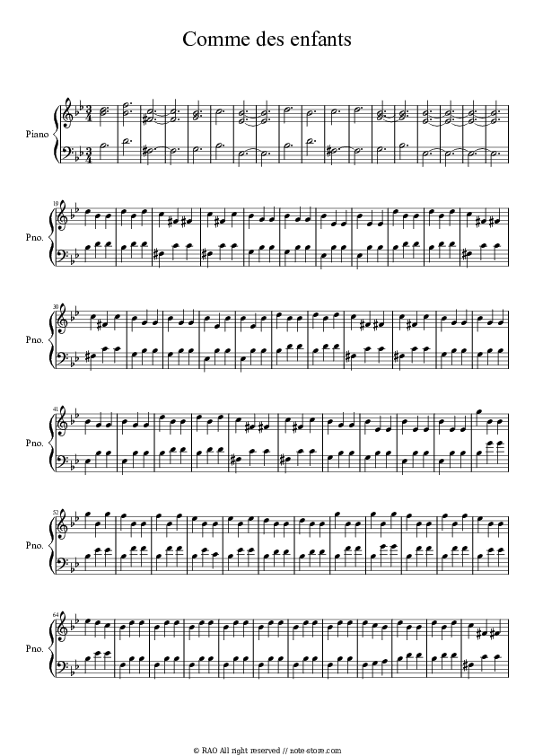 Comme des enfants - Coeur De Pirate Piano Sheet Music - Piano.Solo