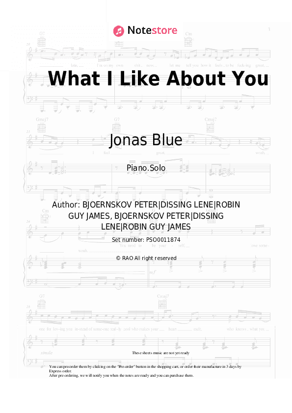 What I Like About You - Jonas Blue, Theresa Rex Piano Sheet Music - Piano.Solo