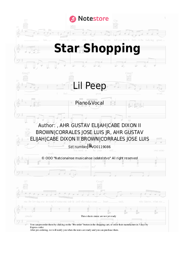 Star Shopping - Lil Peep Piano Sheet Music with the Voice part - Piano&Vocal