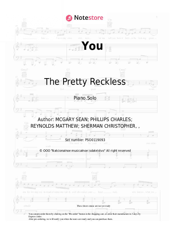 You - The Pretty Reckless Piano Sheet Music - Piano.Solo