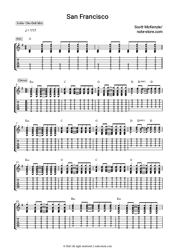 San Francisco (Be Sure To Wear Flowers In Your Hair) - Scott McKenzie Chords and Tabs - Guitar.Chords&Tabs