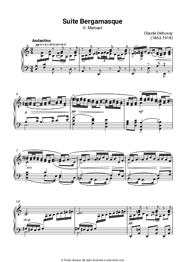 Suite bergamasque, L.75: II. Menuet - Claude Debussy Piano Sheet Music - Piano.Solo