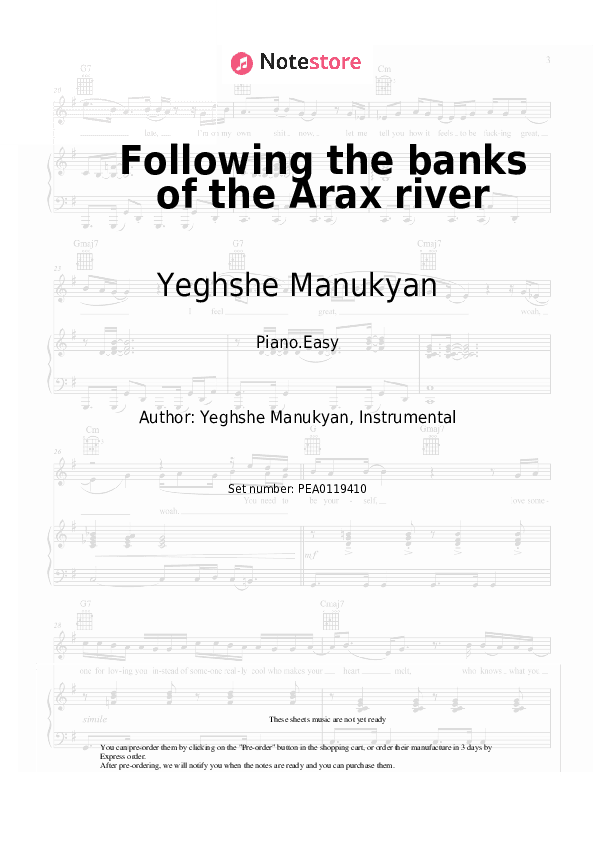 Following the banks of the Arax river - Yeghshe Manukyan Piano Sheet Music Easy - Piano.Easy