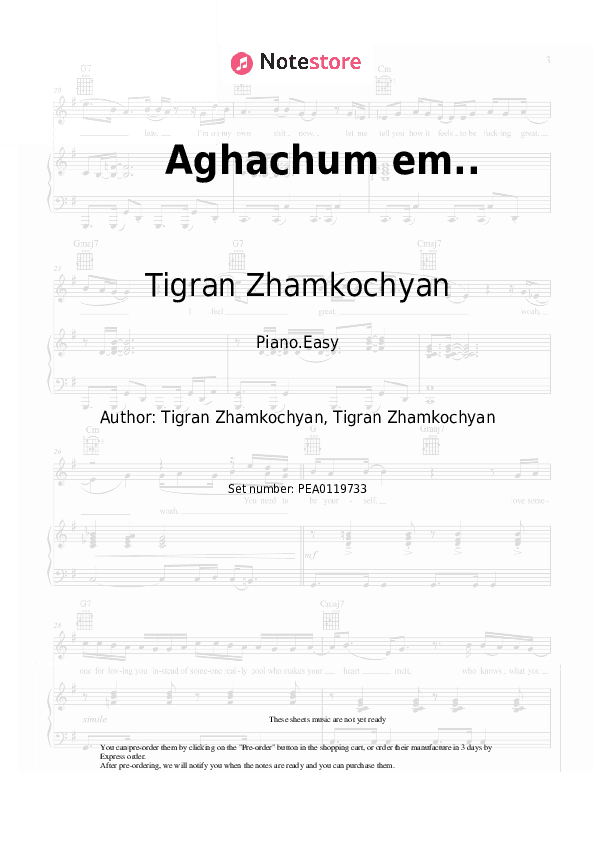Aghachum em.. - Tigran Zhamkochyan Piano Sheet Music Easy - Piano.Easy