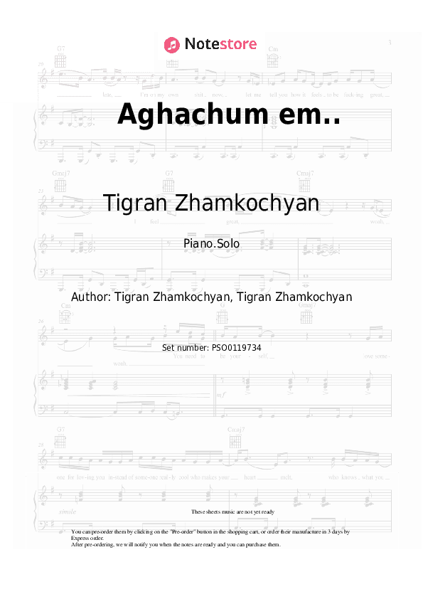 Aghachum em.. - Tigran Zhamkochyan Piano Sheet Music - Piano.Solo