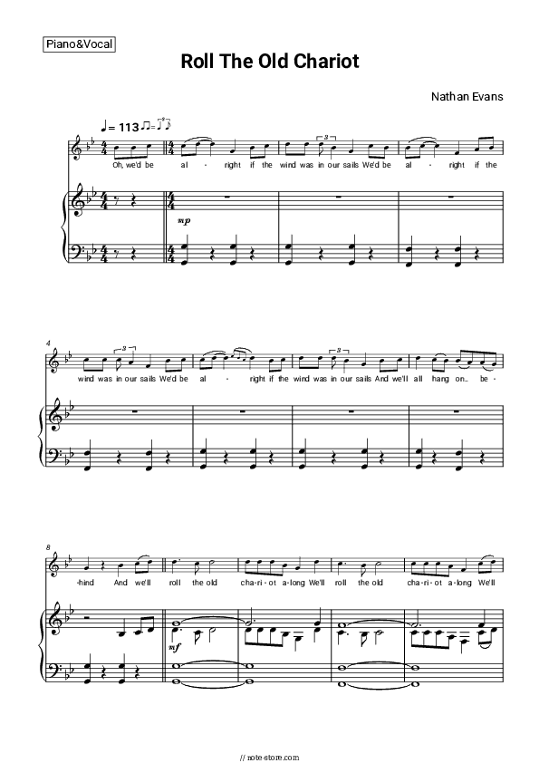 Roll The Old Chariot - Nathan Evans Piano Sheet Music with the Voice part - Piano&Vocal