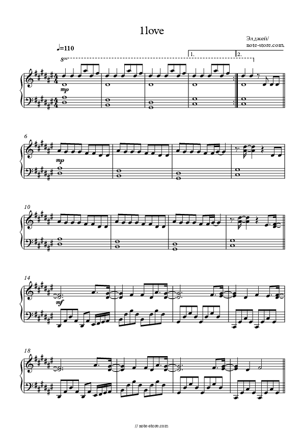 1love - Allj Piano Sheet Music - Piano.Solo