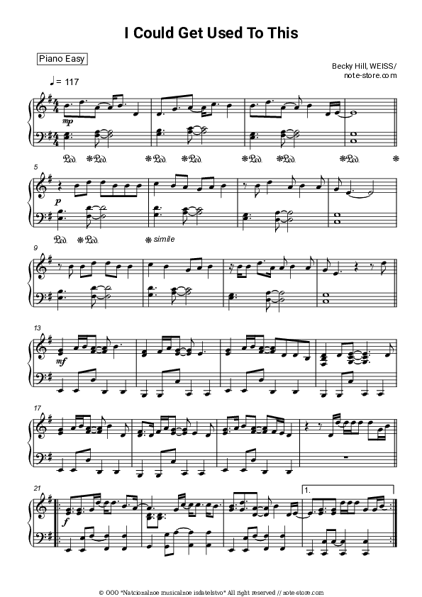 I Could Get Used To This - Becky Hill, Weiss Piano Sheet Music Easy - Piano.Easy