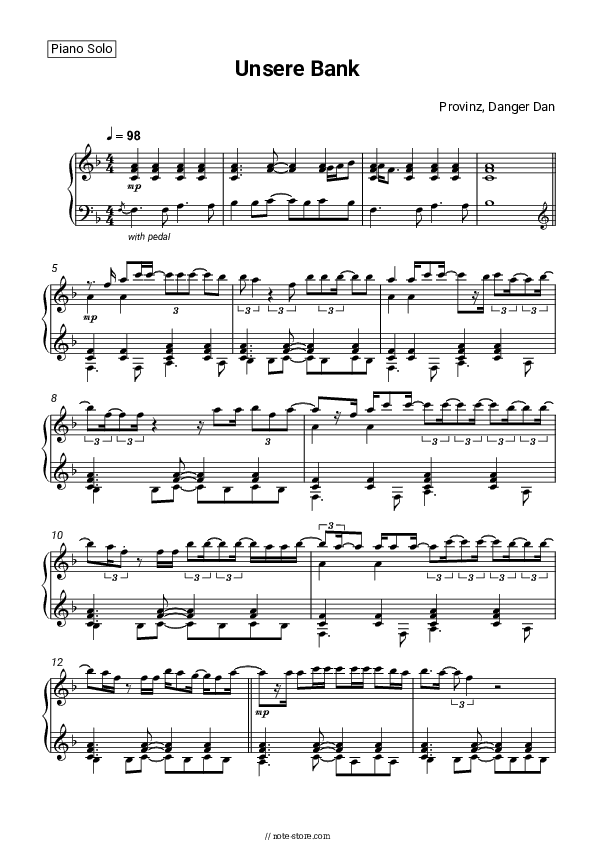 Unsere Bank - Provinz, Danger Dan Piano Sheet Music - Piano.Solo