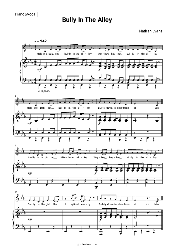 Bully In The Alley - Nathan Evans Piano Sheet Music with the Voice part - Piano&Vocal