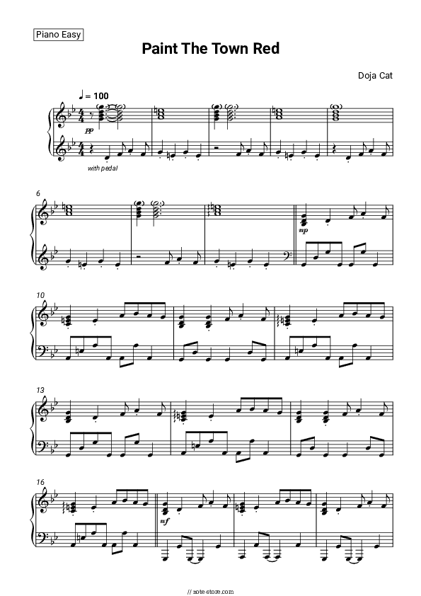 Paint The Town Red - Doja Cat Piano Sheet Music Easy - Piano.Easy