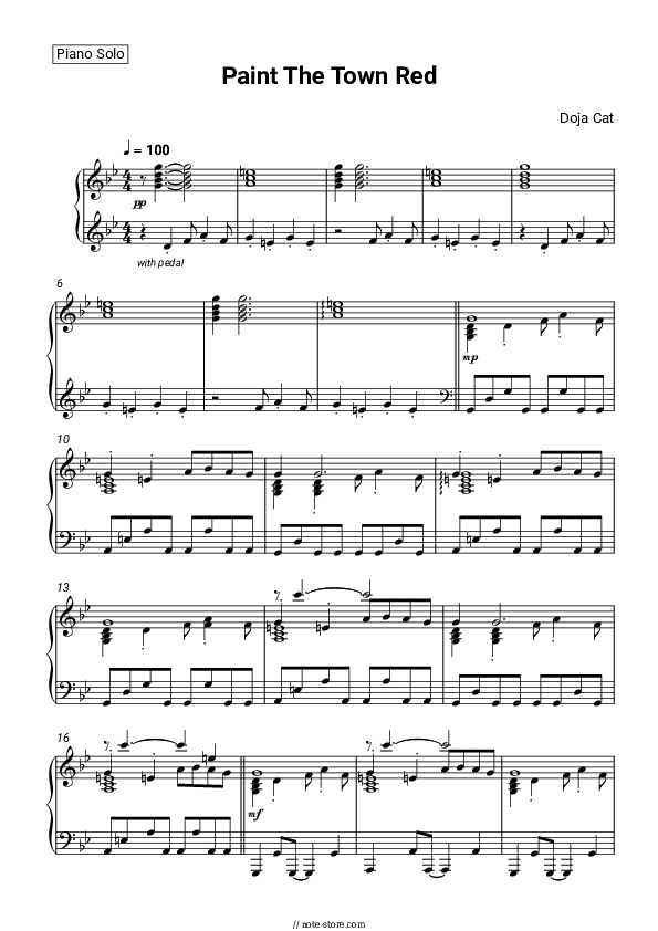 Paint The Town Red - Doja Cat Piano Sheet Music - Piano.Solo