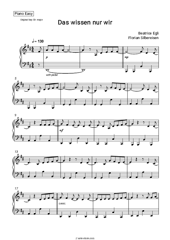 Das wissen nur wir - Beatrice Egli, Florian Silbereisen Piano Sheet Music Easy - Piano.Easy