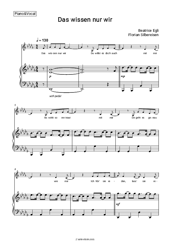Das wissen nur wir - Beatrice Egli, Florian Silbereisen Piano Sheet Music with the Voice part - Piano&Vocal