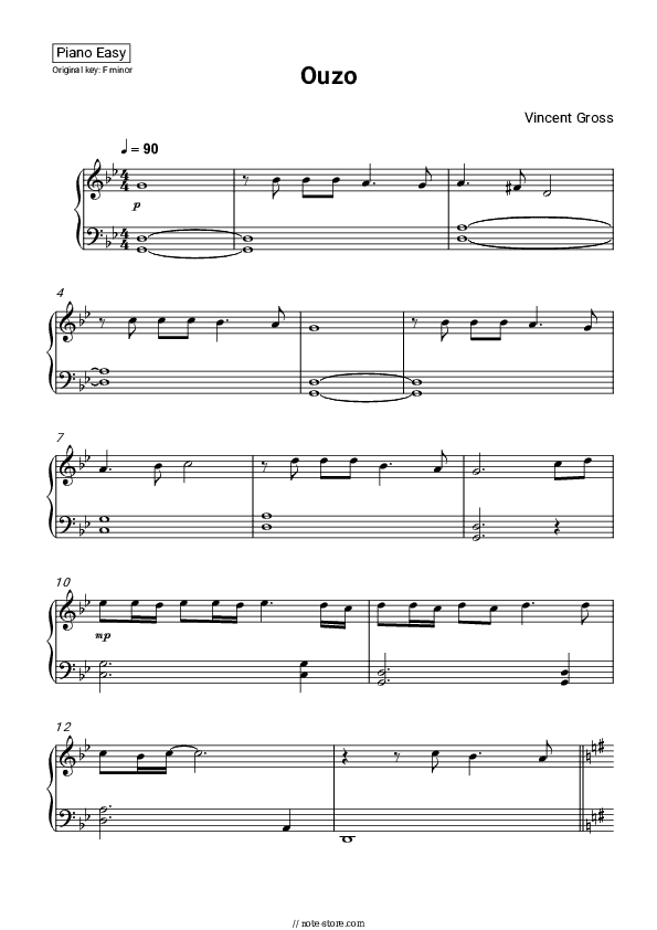 Ouzo - Vincent Gross Piano Sheet Music Easy - Piano.Easy
