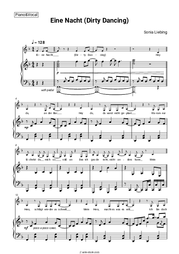Eine Nacht (Dirty Dancing) - Sonia Liebing Piano Sheet Music with the Voice part - Piano&Vocal