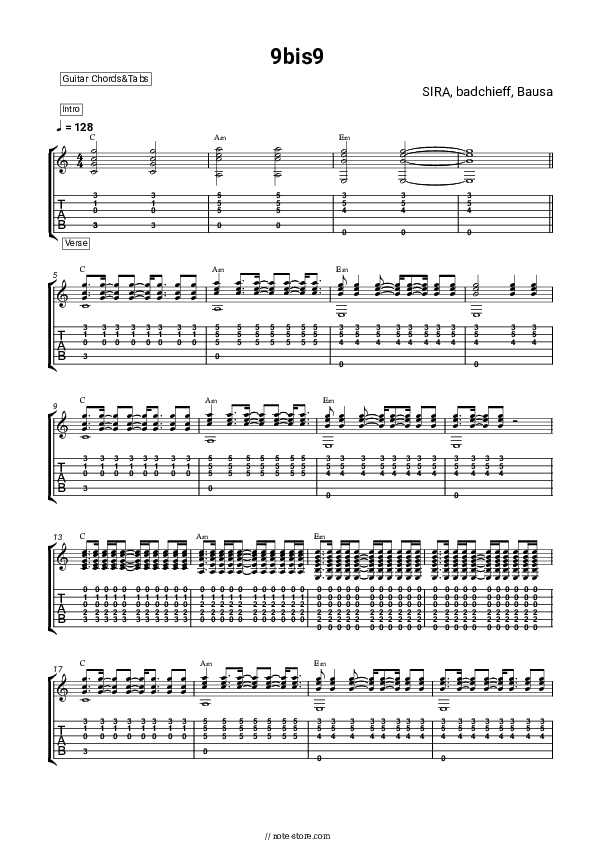 9 bis 9 - SIRA, badchieff, Bausa Chords and Tabs - Guitar.Chords&Tabs