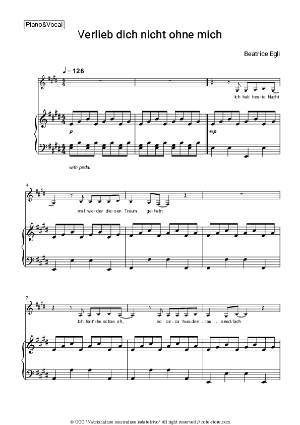 Verlieb dich nicht ohne mich - Beatrice Egli Piano Sheet Music with the Voice part - Piano&Vocal