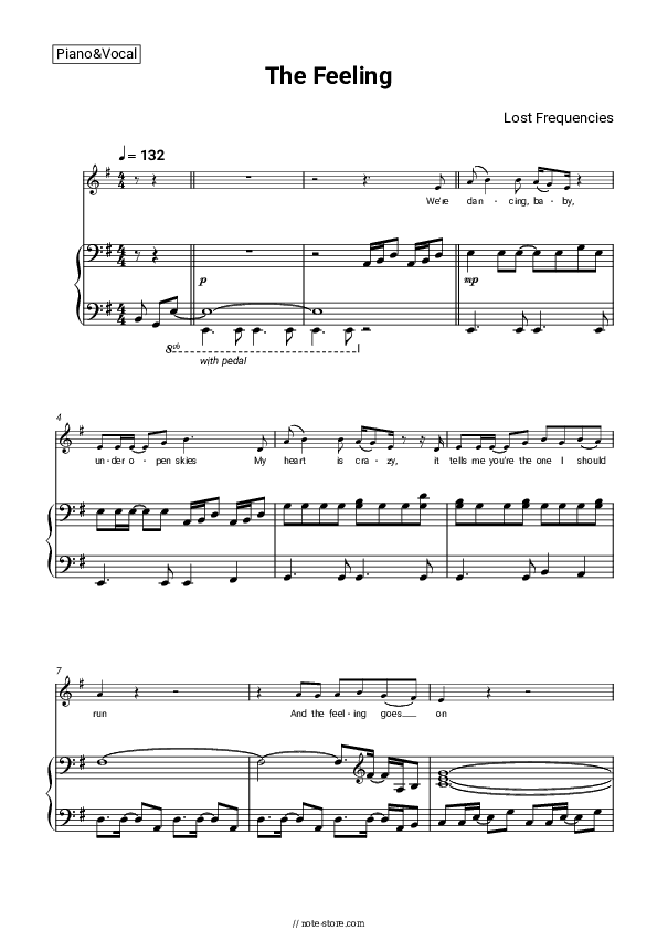 The Feeling - Lost Frequencies Piano Sheet Music with the Voice part - Piano&Vocal