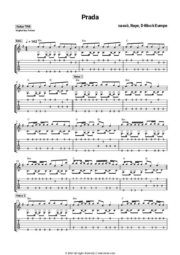 Prada - cassö, Raye, D-Block Europe Tabs - Guitar.Tabs