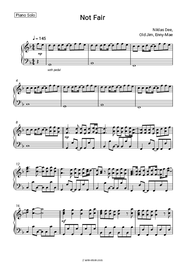 Not Fair - Niklas Dee, Old Jim, Enny-Mae Piano Sheet Music - Piano.Solo