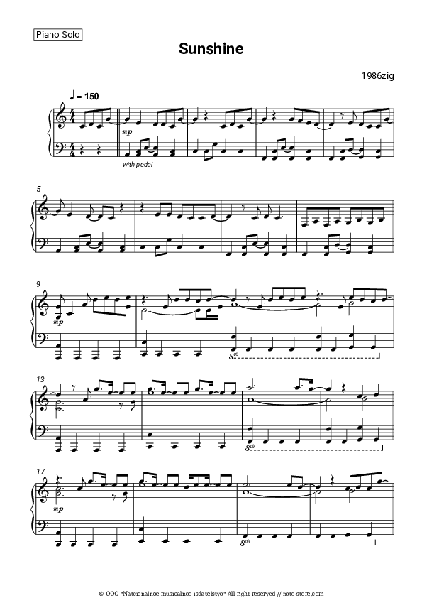 Sunshine - 1986zig Piano Sheet Music - Piano.Solo