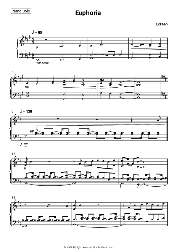 Euphoria - Loreen Piano Sheet Music - Piano.Solo
