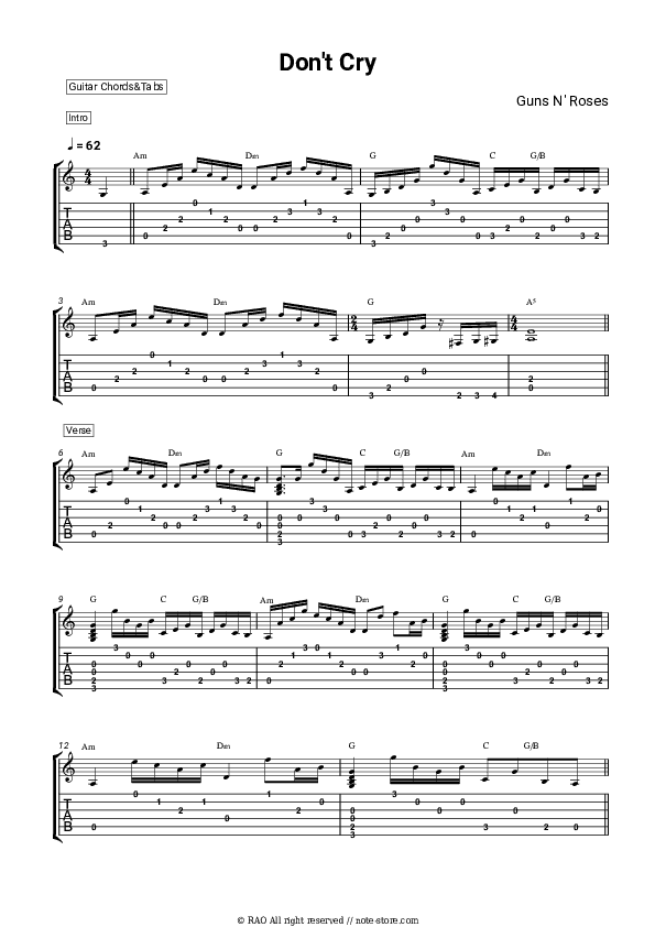 Don't Cry - Guns N' Roses Chords and Tabs - Guitar.Chords&Tabs
