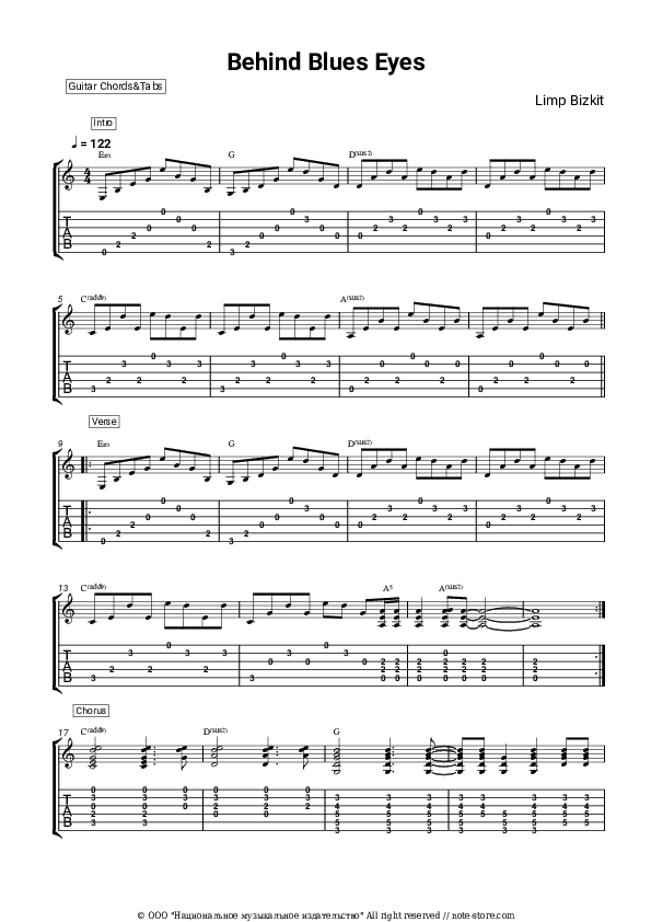Behind Blue Eyes - Limp Bizkit Chords and Tabs - Guitar.Chords&Tabs