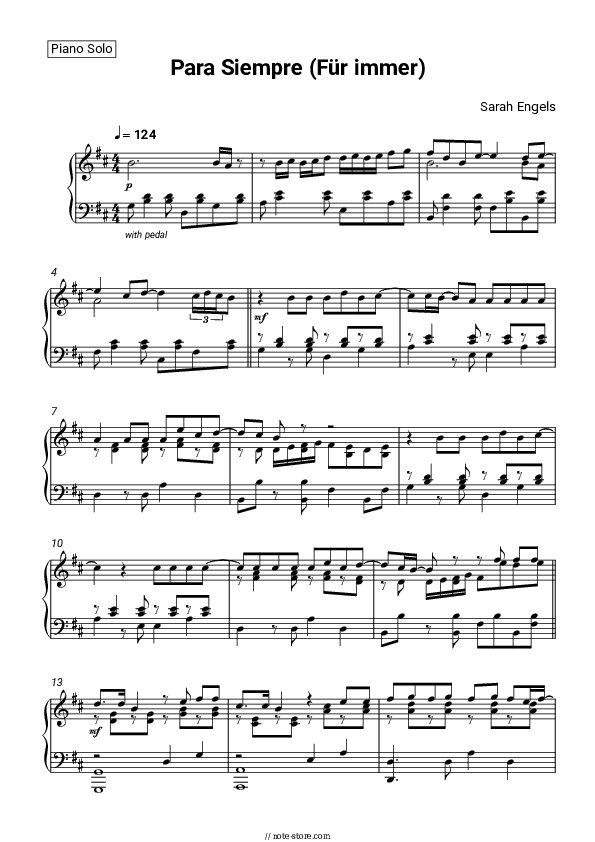 Para Siempre (Für immer) - Sarah Engels Piano Sheet Music - Piano.Solo
