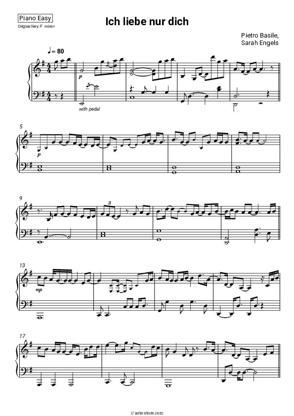 Ich liebe nur dich - Pietro Basile, Sarah Engels Piano Sheet Music Easy - Piano.Easy