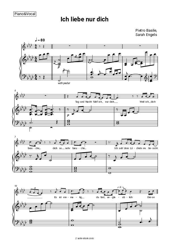Ich liebe nur dich - Pietro Basile, Sarah Engels Piano Sheet Music with the Voice part - Piano&Vocal