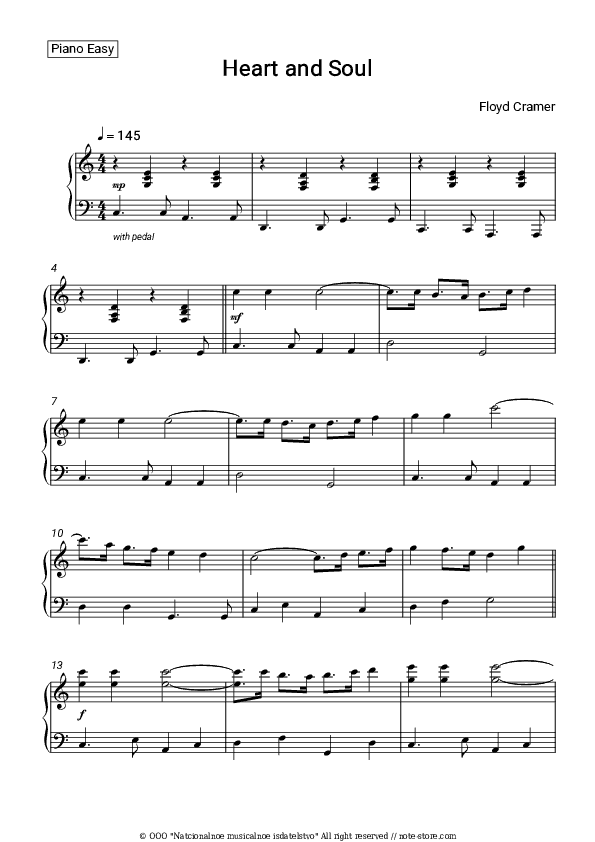 Heart and Soul - Floyd Cramer Piano Sheet Music Easy - Piano.Easy